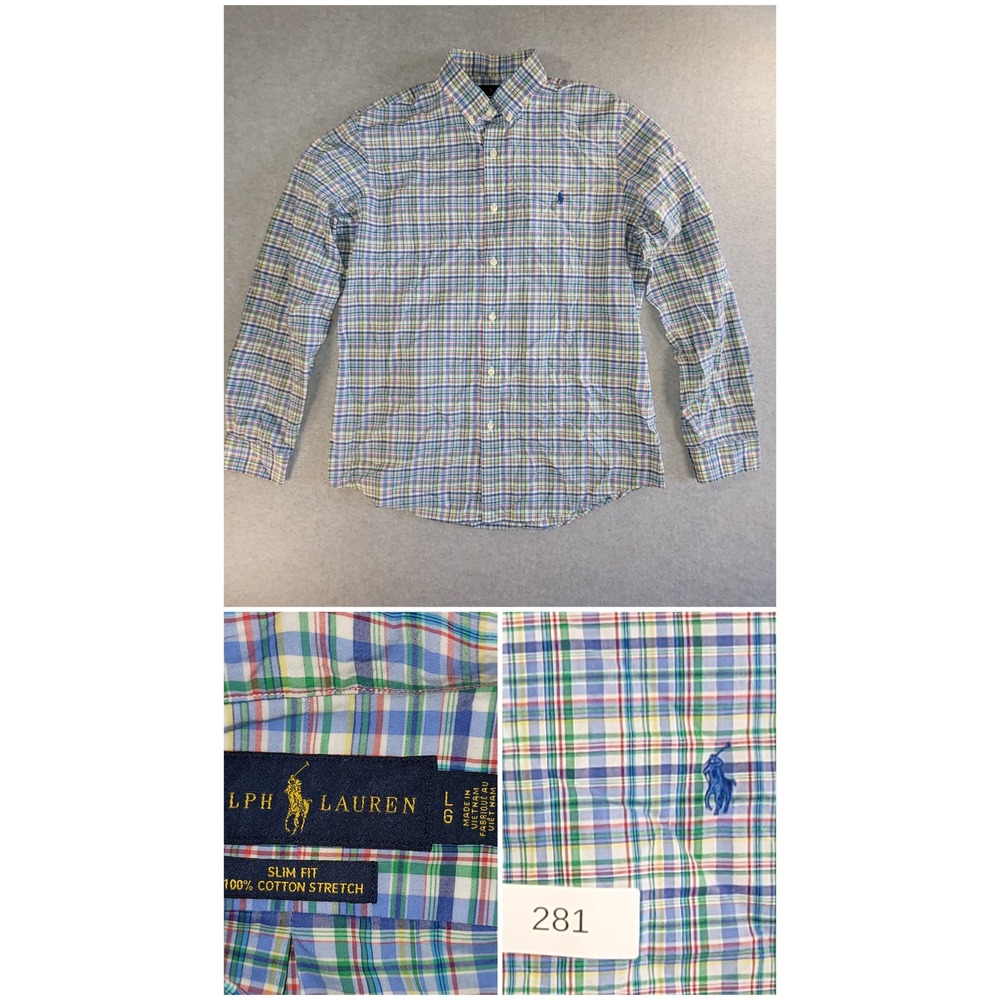 Polo Ralph Lauren Slim Fit Plaid Button Down Shirt Mens Large Cotton Stretch - Picture 1 of 10